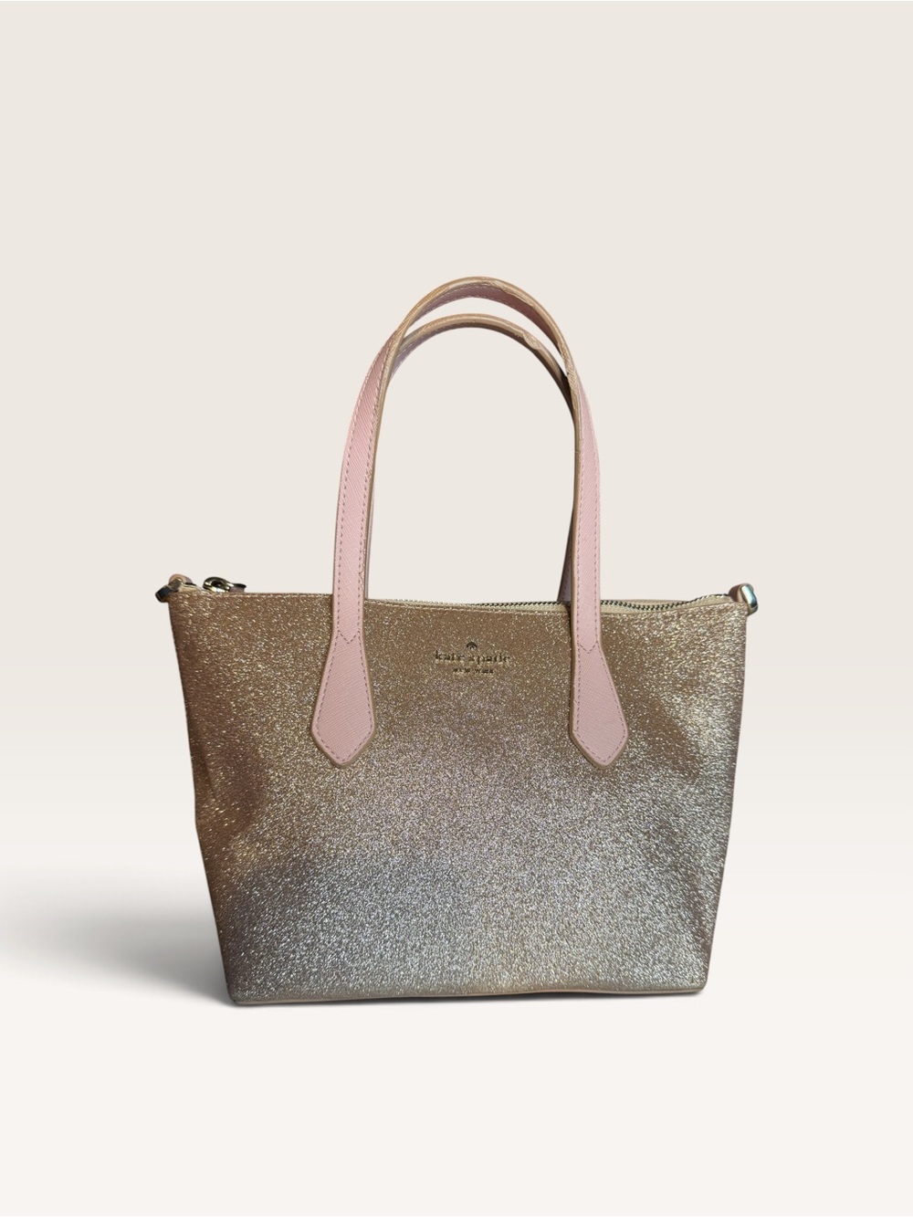 kate spade Metallic Gold Tote with Pink Handles